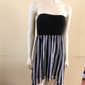 Wet Seal Black & White Striped High Low Strapless Dress Size L